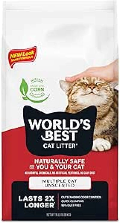 World's Best Cat Litter Multiple Cat Unscented 15lb - Natural, Dust-Free & USA Made