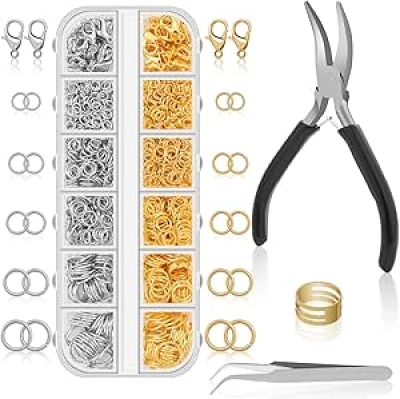 1200Pcs Jump Rings Jewelry Making Kit with Pliers - Silver & Gold