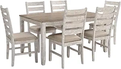Skempton 7-Piece Whitewash Dining Set | Farmhouse & Coastal Chic Table & Chairs