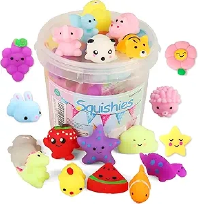 KINGYAO 24pcs Squishy Toys - Kawaii Mochi Stress Relief Party Favors for Kids