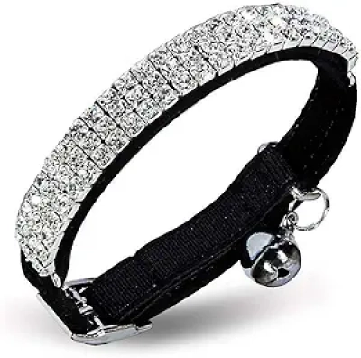 Soft Velvet Cat Bell Collar with Diamante Bling - Adjustable Safety Quick Release for Small Cats & Dogs