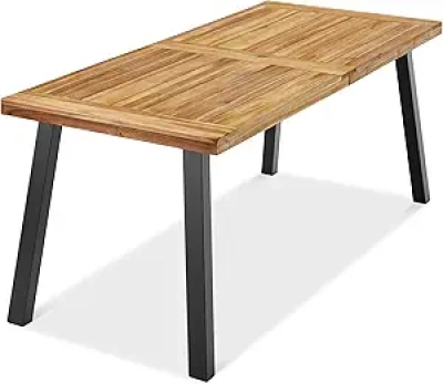 6-Person Acacia Wood Dining Table - Indoor/Outdoor Picnic Table with Steel Legs