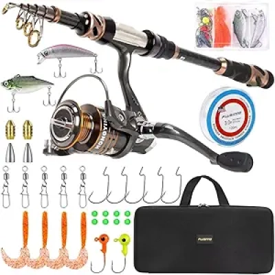 PLUSINNO Fishing Rod and Reel Combo - Carbon Fiber Telescopic Pole with Complete Starter Kit