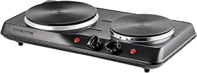 OVENTE 1700W Double Burner Electric Cooktop | Portable Cast Iron Hot Plates with Temperature Control