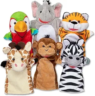 Safari Buddies Hand Puppets Set of 6 | Melissa & Doug Plush Toys for Toddlers