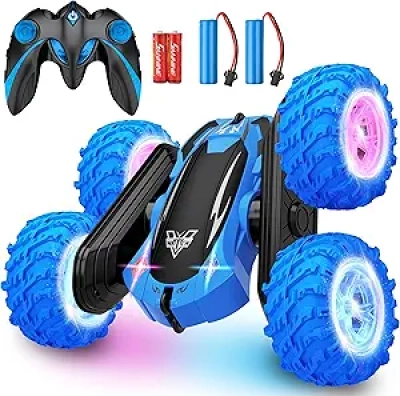 KKONES Remote Control Stunt Car - 360° Flip RC Car with LED Lights for Kids