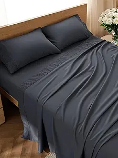 Bedsure Queen Sheet Set 4-Piece Dark Grey - Luxury Microfiber Cooling Sheets