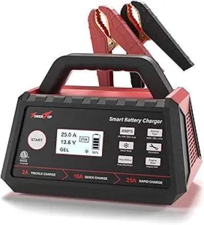 TowerTop 12V Smart Car Battery Charger - 25A Fast Charging with Engine Start & Battery Repair
