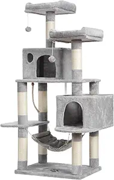 Large Multi-Level Cat Tree Condo with Sisal Posts & Hammock - Hey-Brother MPJ020W