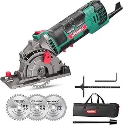 HYCHIKA Mini Circular Saw 4500RPM - 4A Motor with 3 Blades & Dust Control