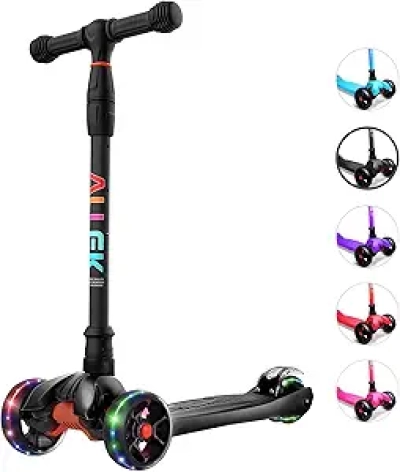 Allek Kick Scooter B02 - Light-Up Wheels, Adjustable Height for Kids 3-12