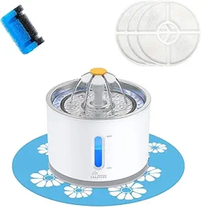 Stainless Steel Cat Water Fountain 2.4L with LED Light & 3 Filters