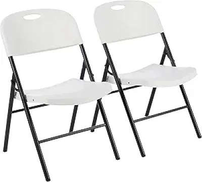 Amazon Basics Folding Plastic Chair 2-Pack, 350 lb Capacity, White