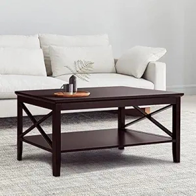 ChooChoo 40" Espresso Wood Coffee Table with Storage & X Design Legs