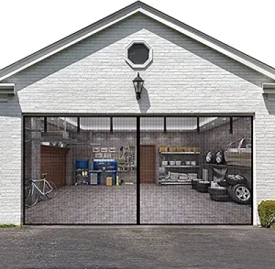 LIAMST 16x7 FT Magnetic Garage Door Screen for 2 Car - Reinforced Fiberglass