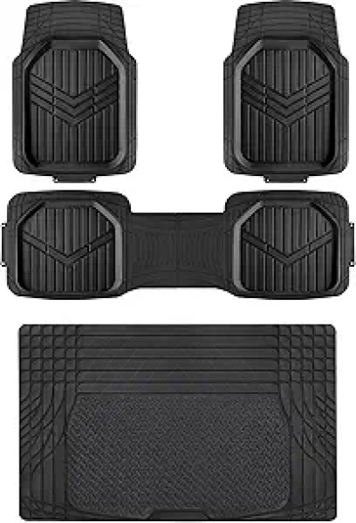 Amazon Basics 4-Piece Heavy Duty PVC Car Floor Mats with Cargo Liner - Waterproof & Trim-to-Fit