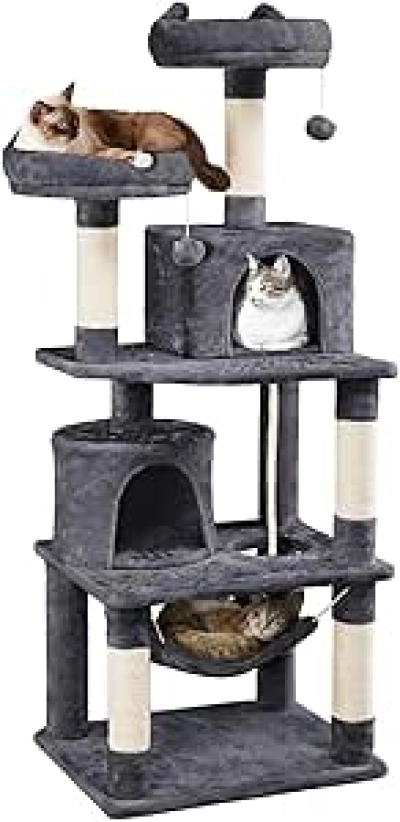 62.5" Multi-Level Cat Tree Tower with Hammock & Scratching Posts - Dark Gray