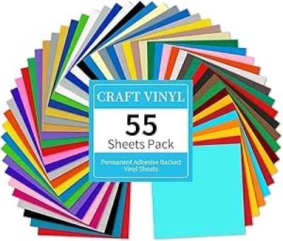 Lya Vinyl 55 Pack Permanent Adhesive Vinyl Sheets - 43 Colors for Cutting Machines & DIY Crafts