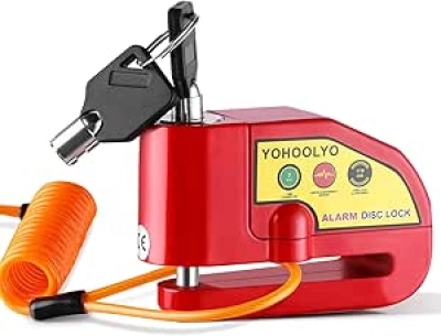 YOHOOLYO 110dB Waterproof Motorcycle Disc Brake Lock with Alarm & Anti-Theft Cable
