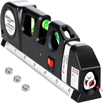 Laser Level Line Tool with 8ft Measuring Tape - Cross Line Laser Leveler by AikTryee