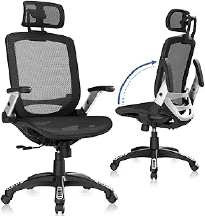 GABRYLLY Ergonomic Office Chair with Headrest & Flip-Up Arms - Big & Tall Mesh Task Chair