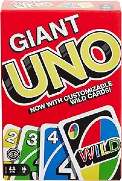 Giant UNO Card Game - Large 3X Cards, Color Blind Accessible & Customizable