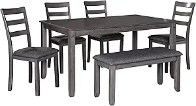 Signature Design by Ashley Bridson 6-Piece Gray Dining Set with Table, Chairs & Bench