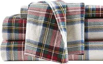 Comfort Spaces Cotton Flannel Queen Sheets Set - Soft Scottish Plaid Red 4-Piece