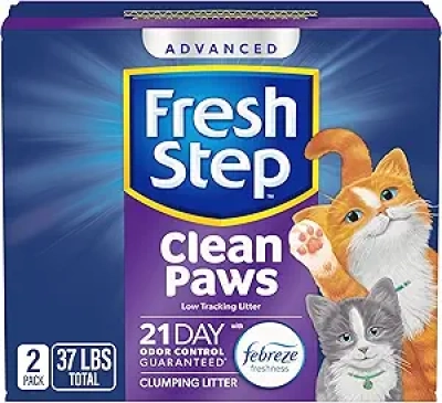 Fresh Step Clean Paws Cat Litter 37 lbs - Low Tracking Clumping Litter with Febreze