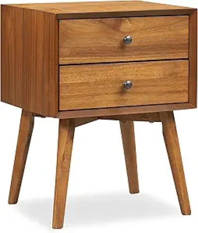 Mid-Century Modern Nightstand with 2 Drawers - Solid Wood Acorn Walnut