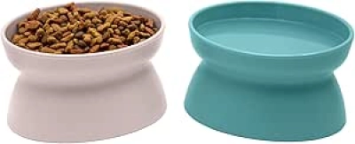 Elevated Cat Bowls Set of 2 - Whisker-Friendly Raised Feeding Dishes, Modern Pedestal Design