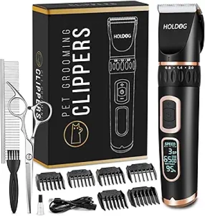 Professional Dog Clippers Heavy Duty Cordless Pet Grooming Tool - Low Noise 3-Speed