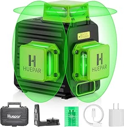 HUEPAR 360° Self Leveling Green Laser Level - 3D Rechargeable Construction Tool