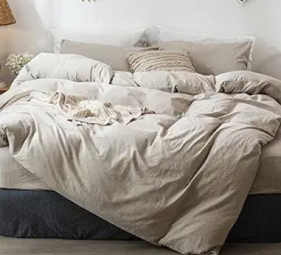 MooMee King Size Washed Cotton Duvet Cover Set - Soft Linen Textured Bedding