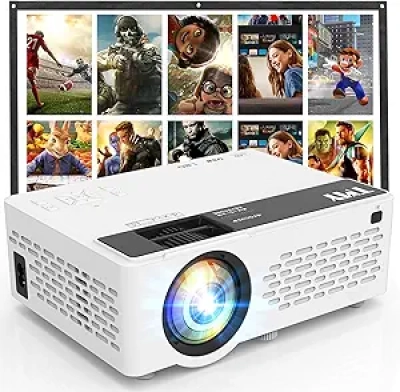 1080P HD Portable Mini Projector with Screen & Bluetooth - Indoor/Outdoor Movie Projector
