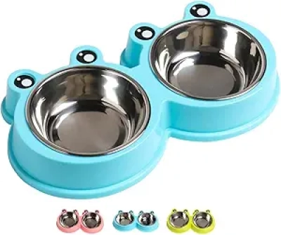 Stainless Steel Double Dog Cat Bowls - No-Slip Pet Feeder with Cute Design