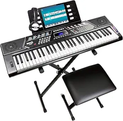RockJam 61 Key Digital Piano Keyboard with Stand, Bench & Headphones
