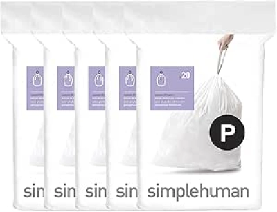 simplehuman Code P Custom Fit Trash Bags 13-16 Gallon - 100 Count Drawstring Liners