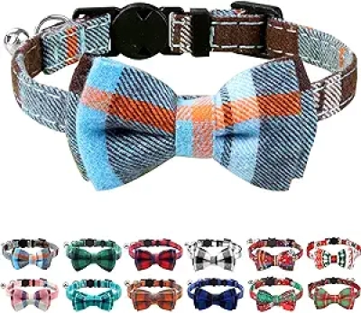 Joytale Breakaway Cat Collar with Bell & Bow Tie - Safety Plaid Kitten Collar