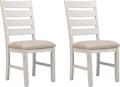 Skempton Modern Farmhouse Dining Chairs Set of 2 - Ladderback Design, White & Light Brown