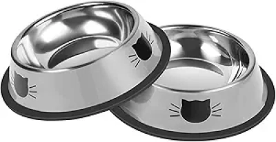 2 Pack Non-Slip Stainless Steel Cat Food Bowls - 7 Oz Unbreakable Pet Dishes
