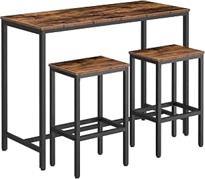 HOOBRO 47.2" Bar Table and Chairs Set with 2 Stools - Rustic Brown Pub Height Dining