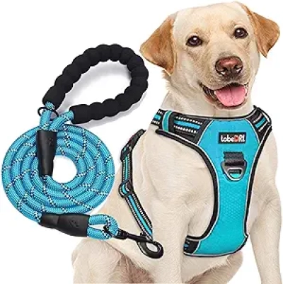 No Pull Dog Harness - Reflective, Adjustable Medium Large Dog Harness with Free Leash