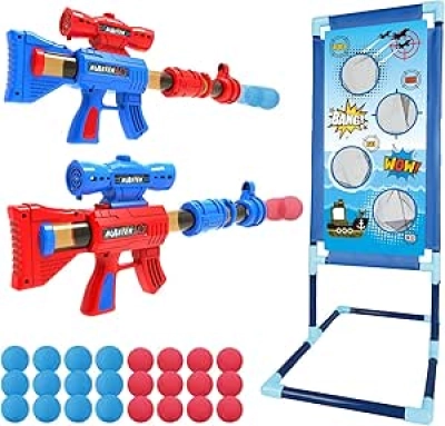 YEEBAY Air Gun Blaster Toy Set for Kids Ages 6-12 | 2-Pack Foam Ball Shooter Game with Target