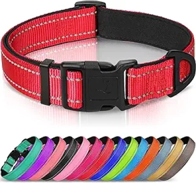 Joytale Reflective Dog Collar - Padded Neoprene for Large Dogs, Red