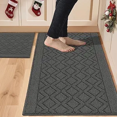 Anti-Slip Kitchen Rug Mat Set 48x20" & 30x20" | Machine Washable Polypropylene