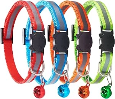 Breakaway Reflective Cat Collars with Bell - 4 Pack Safety Collars for Cats