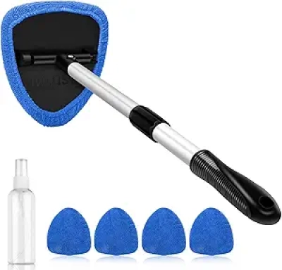 AstroAI Windshield Cleaner Tool Kit - Extendable Car Interior Glass Cleaner with 4 Microfiber Pads