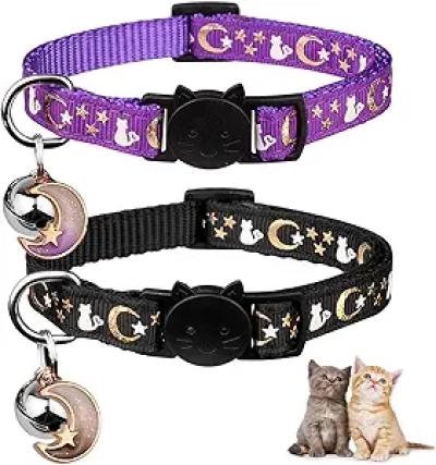 Glow in the Dark Cat Collars with Breakaway Safety Buckle & Moon Star Pendant