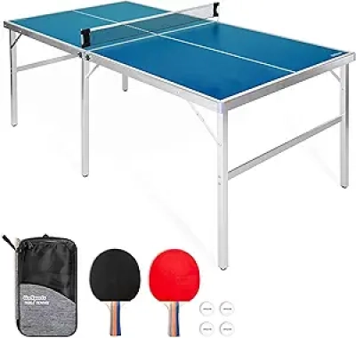 GoSports Mid-Size Table Tennis Set - Portable 6ft Indoor/Outdoor Game Table with Paddles & Balls